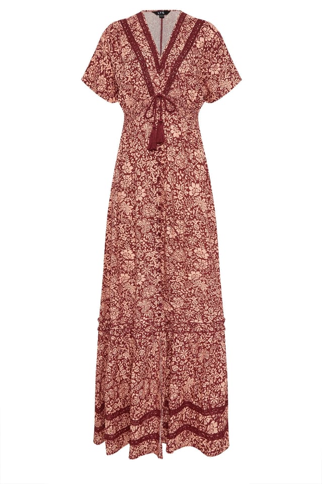 Long Tall Sally Long Tall Sally Women's Tall Floral Textured Maxi Dress in Wine - 2