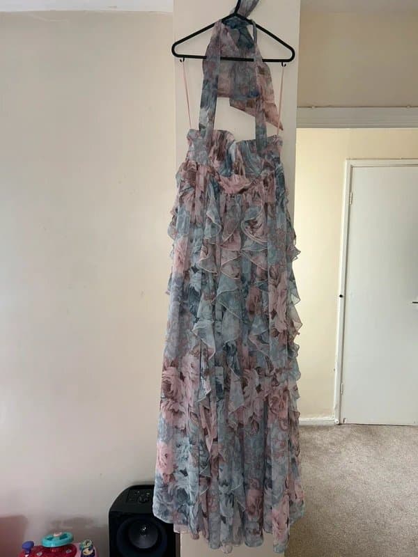 ASOS ASOS Luxe halter maxi dress with waterfall ruffles