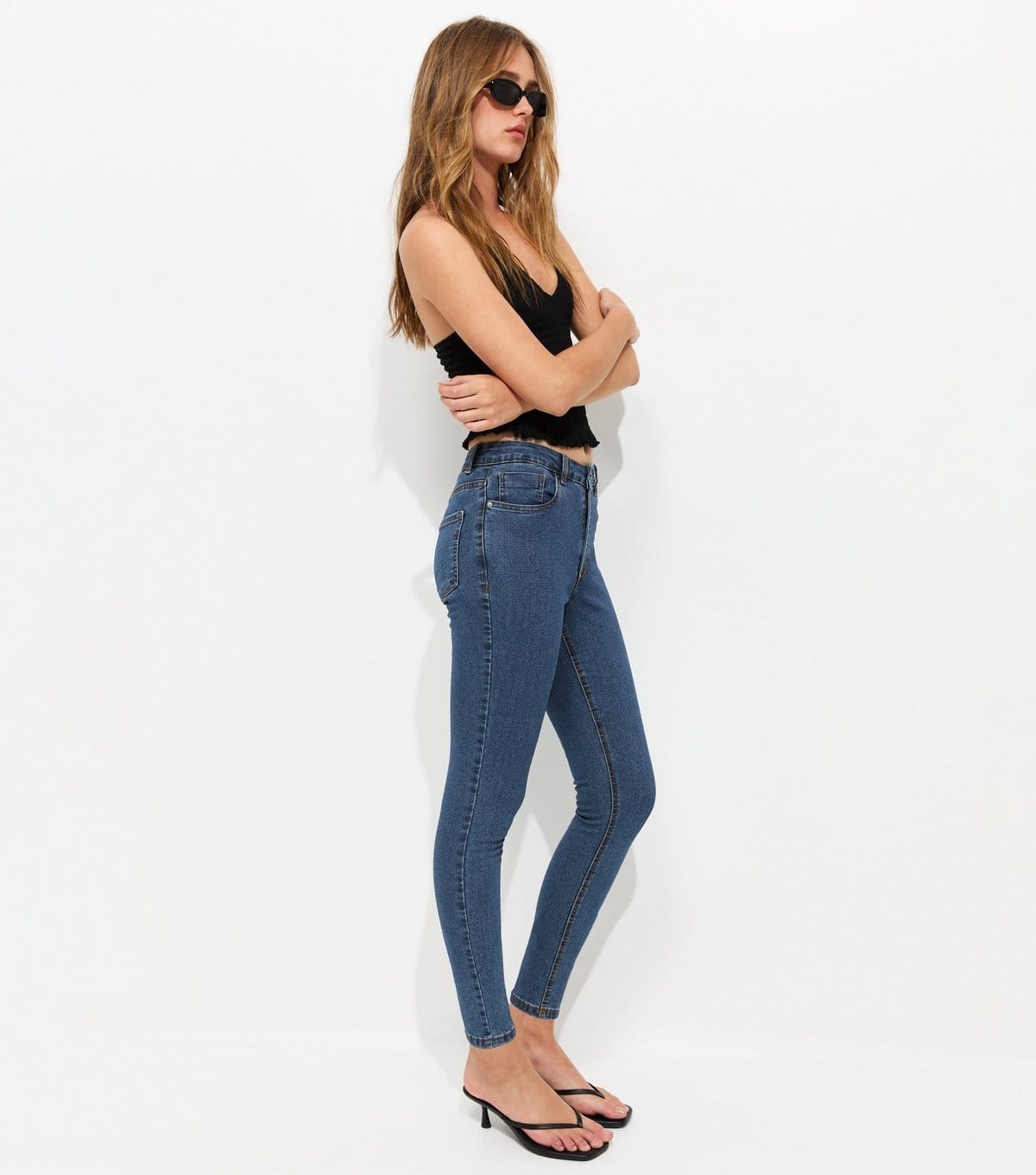 New Look Women's Dark Blue Mid Rise Skinny Jeans New Look - 1