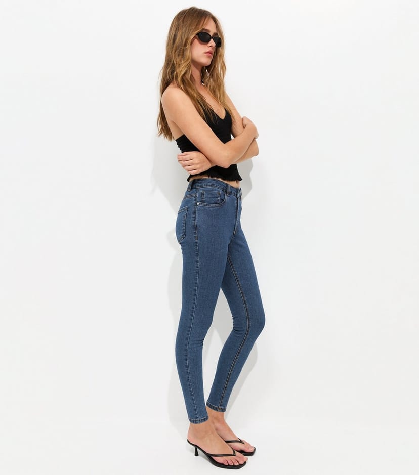 New Look Women's Dark Blue Mid Rise Skinny Jeans New Look - 1