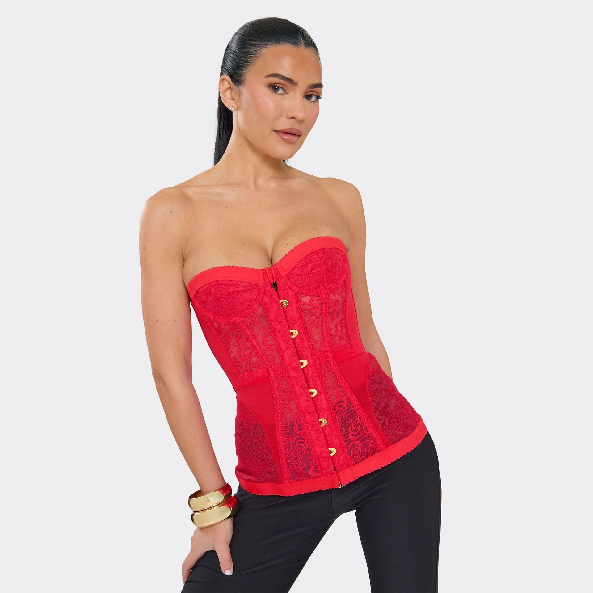 EGO Bandeau Corset Top In Red Lace, Women's Size UK L