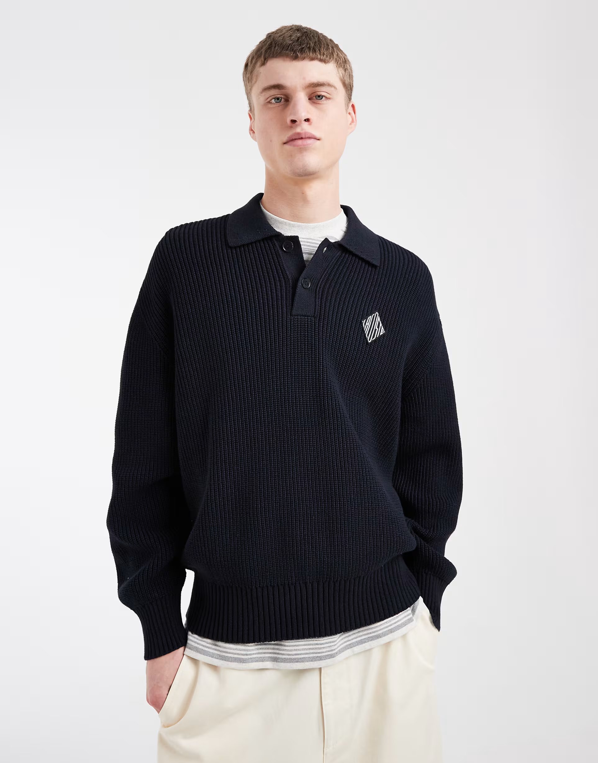 ASOS Lacoste diamond logo knitted polo jumper in black - 1