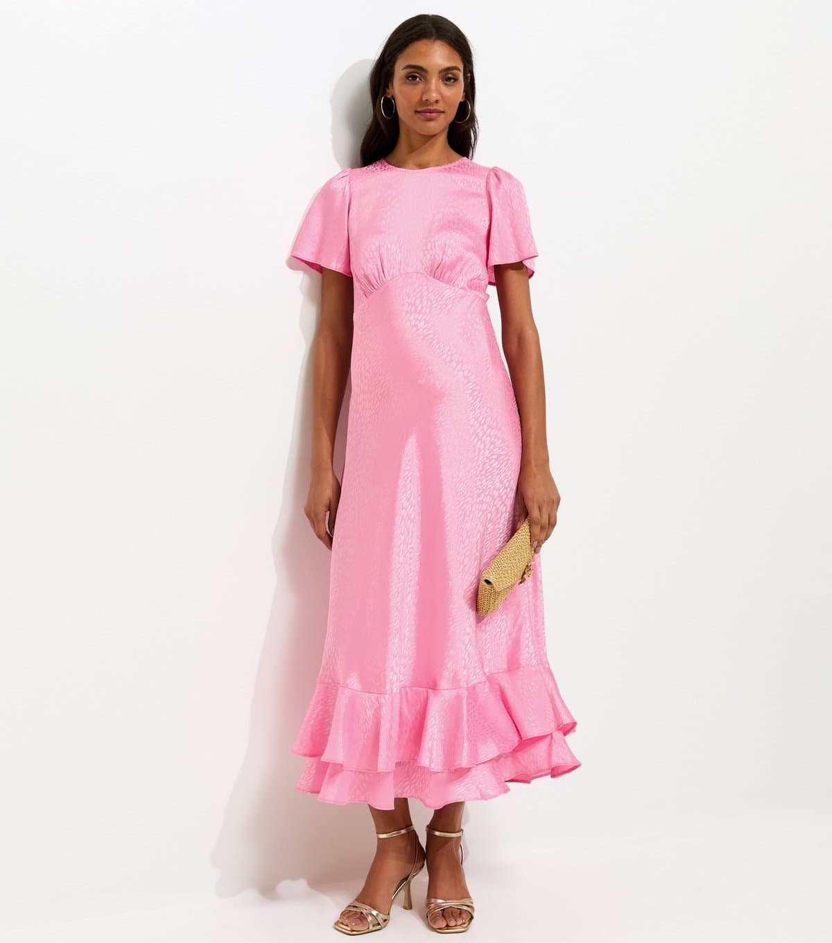 New Look Women's Maternity Pale Pink Satin Ruffled Hem Midi Dress New Look