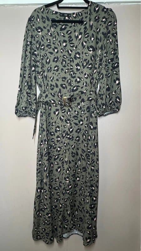F&F F&F khaki animal print midi dress size 10