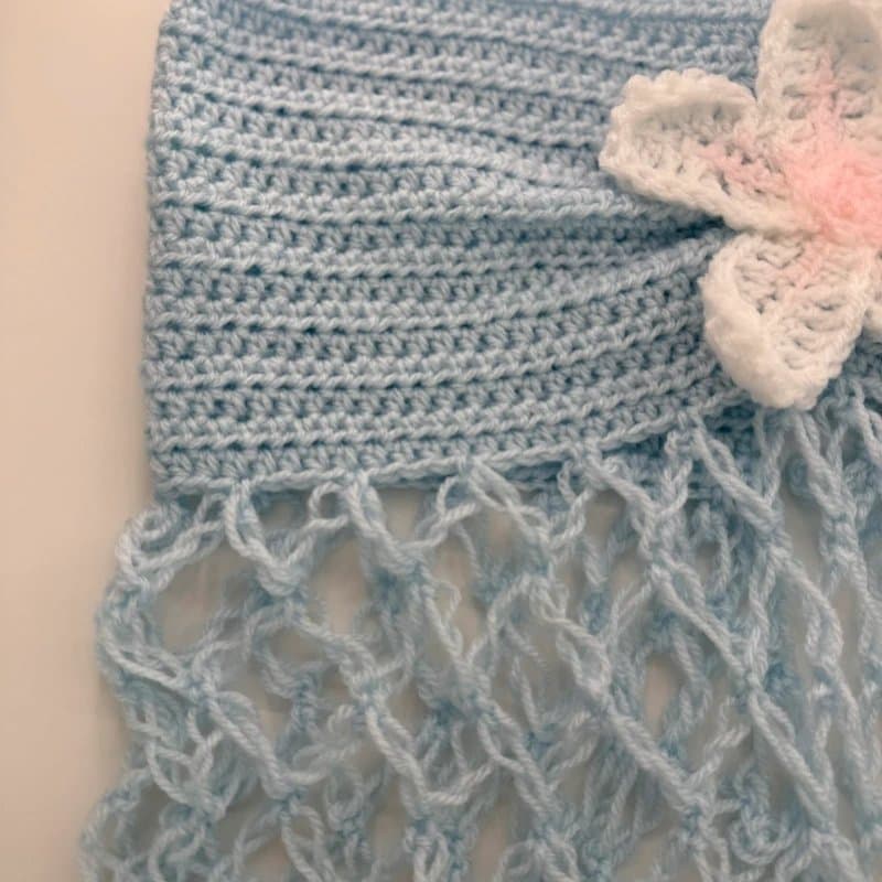 Summer Handmade Baby Blue Crochet Flower Hibiscus Mesh Top Corset | Size 6 Beach Summer Coverup