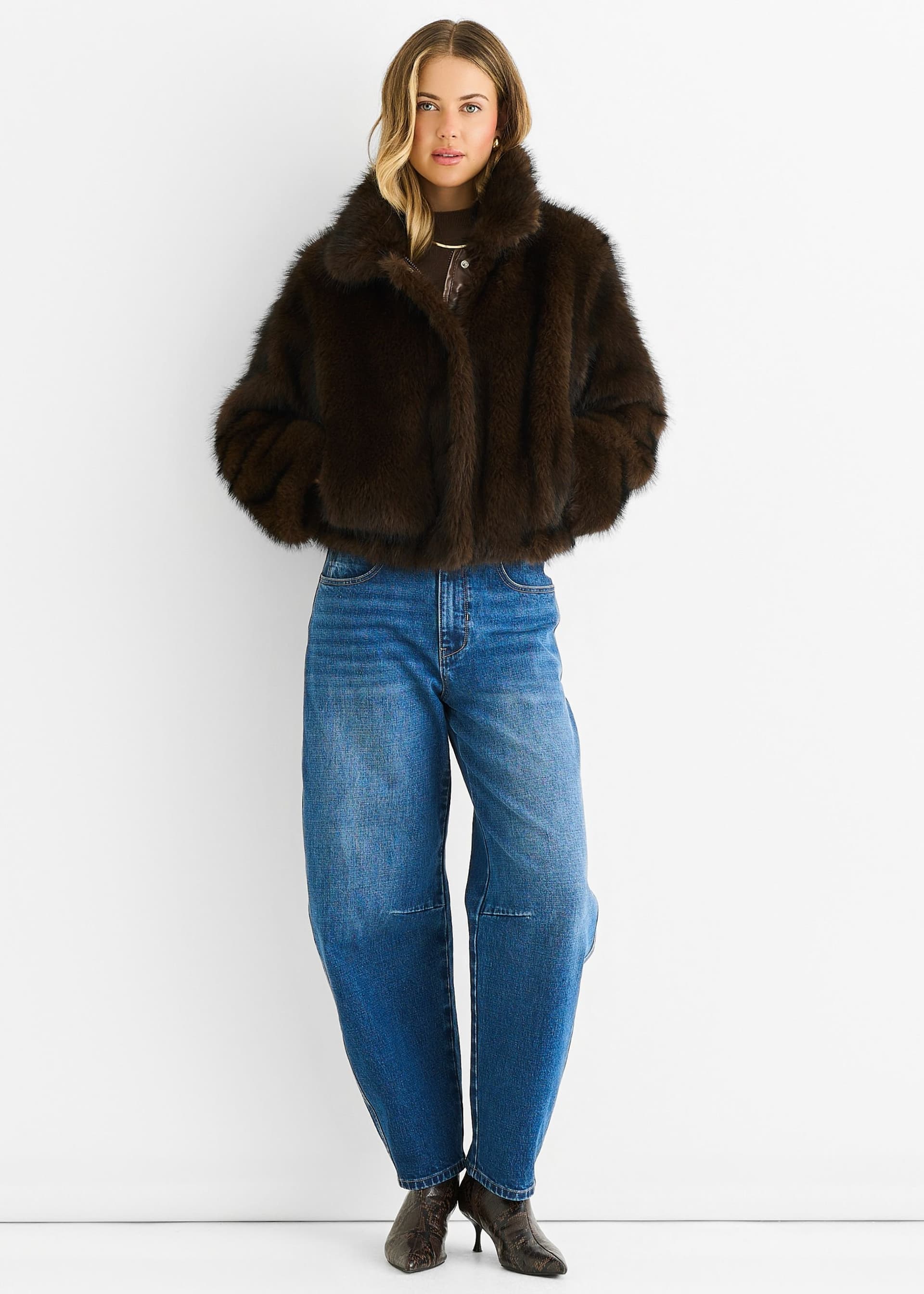 Gini London Gini London Women's Coffee Premium Ombre Faux Fur Jacket in Brown