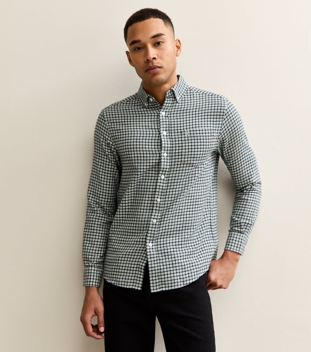 Farah Men's Dark Green Regular Cotton Check Shirt Farah New Look