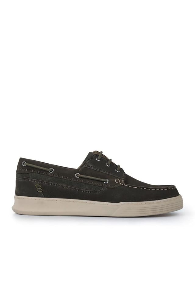 Pavers Pavers Men's Leather Wide-Fit Boat Shoes in Green - 2