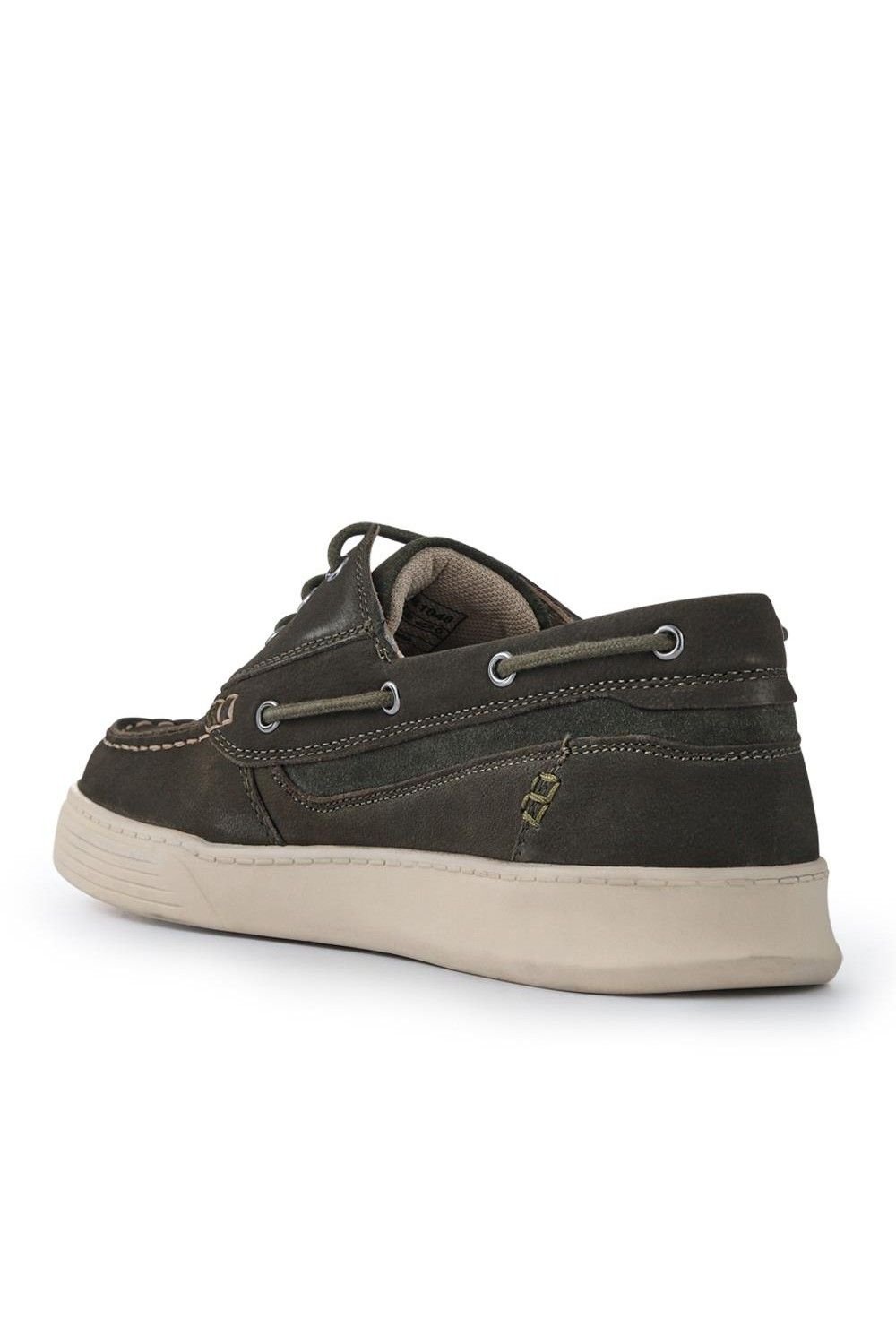 Pavers Pavers Men's Leather Wide-Fit Boat Shoes in Green - 3