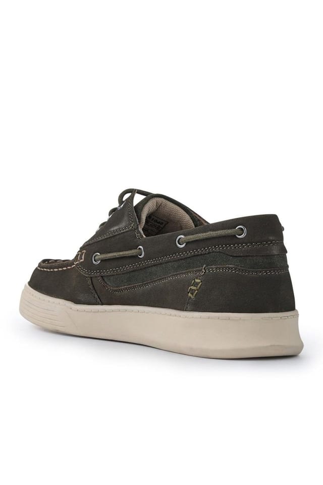 Pavers Pavers Men's Leather Wide-Fit Boat Shoes in Green - 3