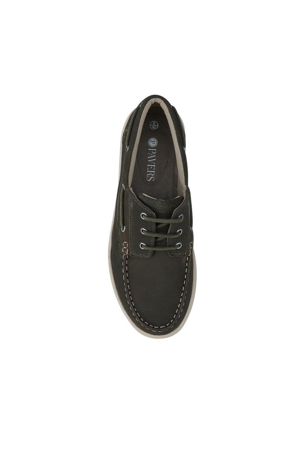 Pavers Pavers Men's Leather Wide-Fit Boat Shoes in Green - 4