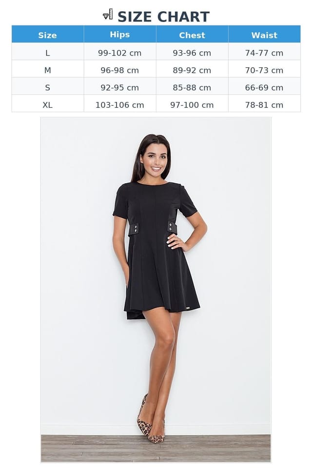 Love Lace Love Lace Women's Elegant Flared Day Dress With Leather Side Panels in Black - 3