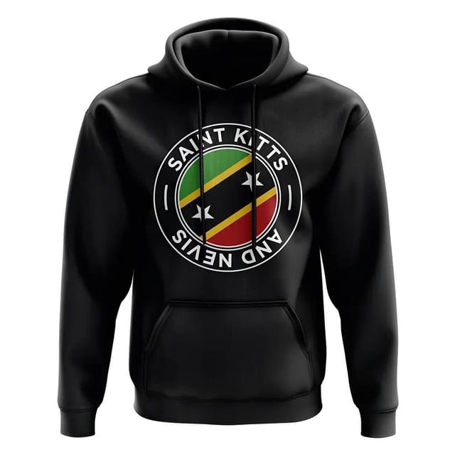 St Kitts and Nevis St Kitts and Nevis Men's Personalised Saint Kitts and Nevis Football Badge Hoodie in Black - 2
