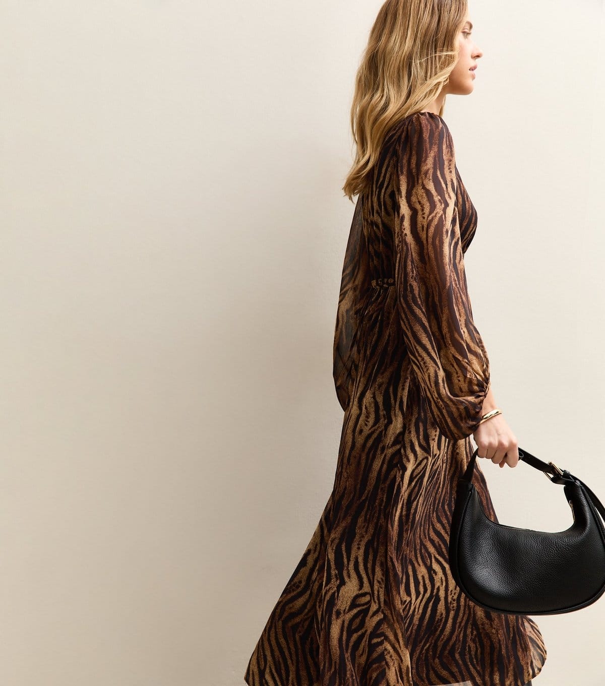 New Look Brown Zebra Print Chiffon Midi Dress