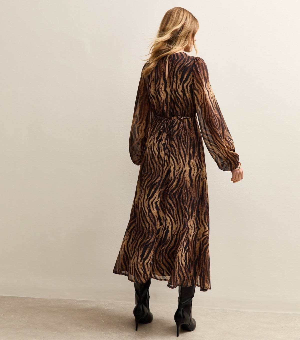 New Look Women's Brown Chiffon Zebra Print Long Sleeve Midi Dress New Look - 4