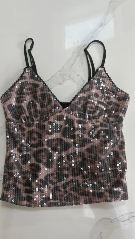 Bershka Sequin Leopard Print Tank Top