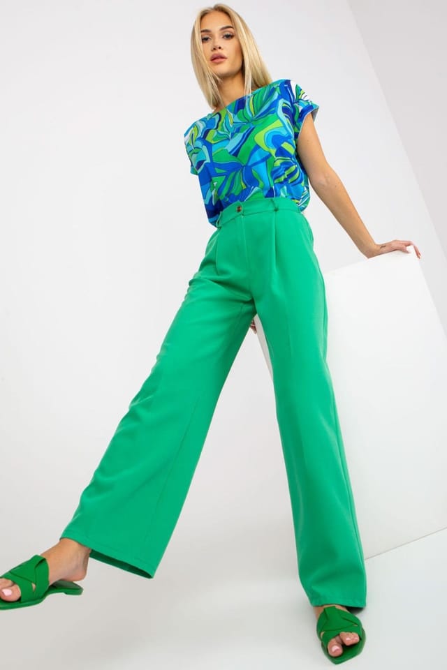 Love Lace Love Lace Women's High Rise Fabric Trousers Zip Pocket in Green - 2