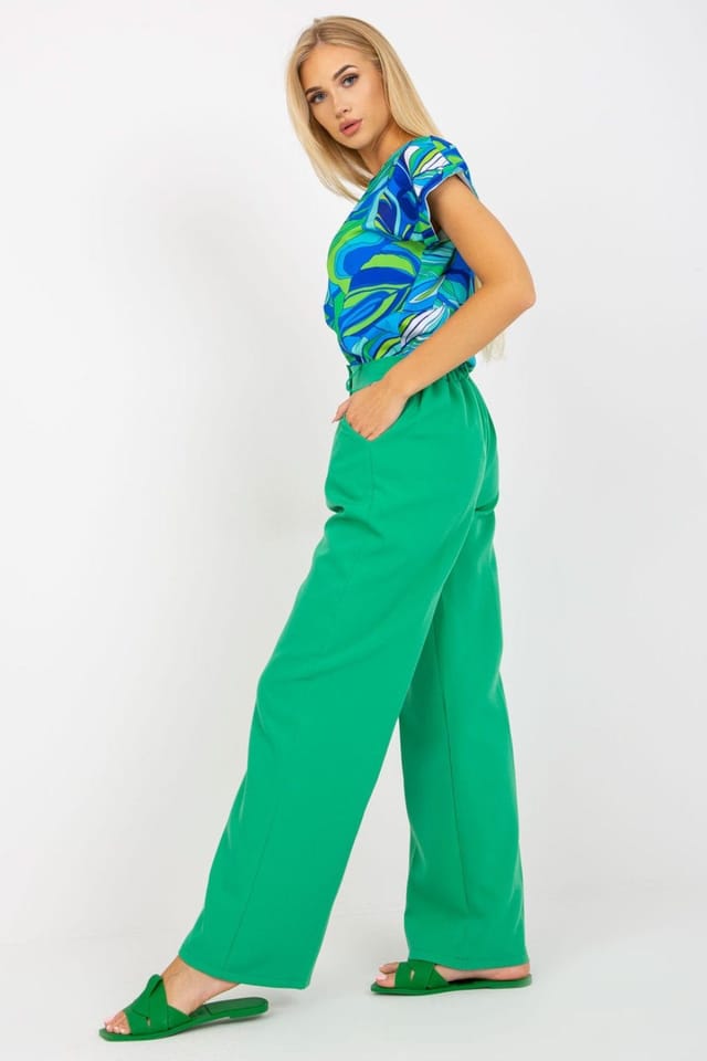 Love Lace Love Lace Women's High Rise Fabric Trousers Zip Pocket in Green - 3