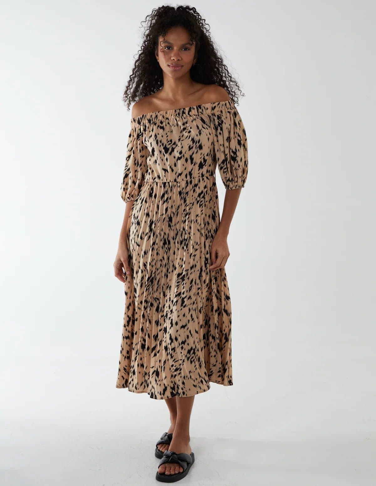 Blue Vanilla Bardot Midi Dress With Pleated Hem