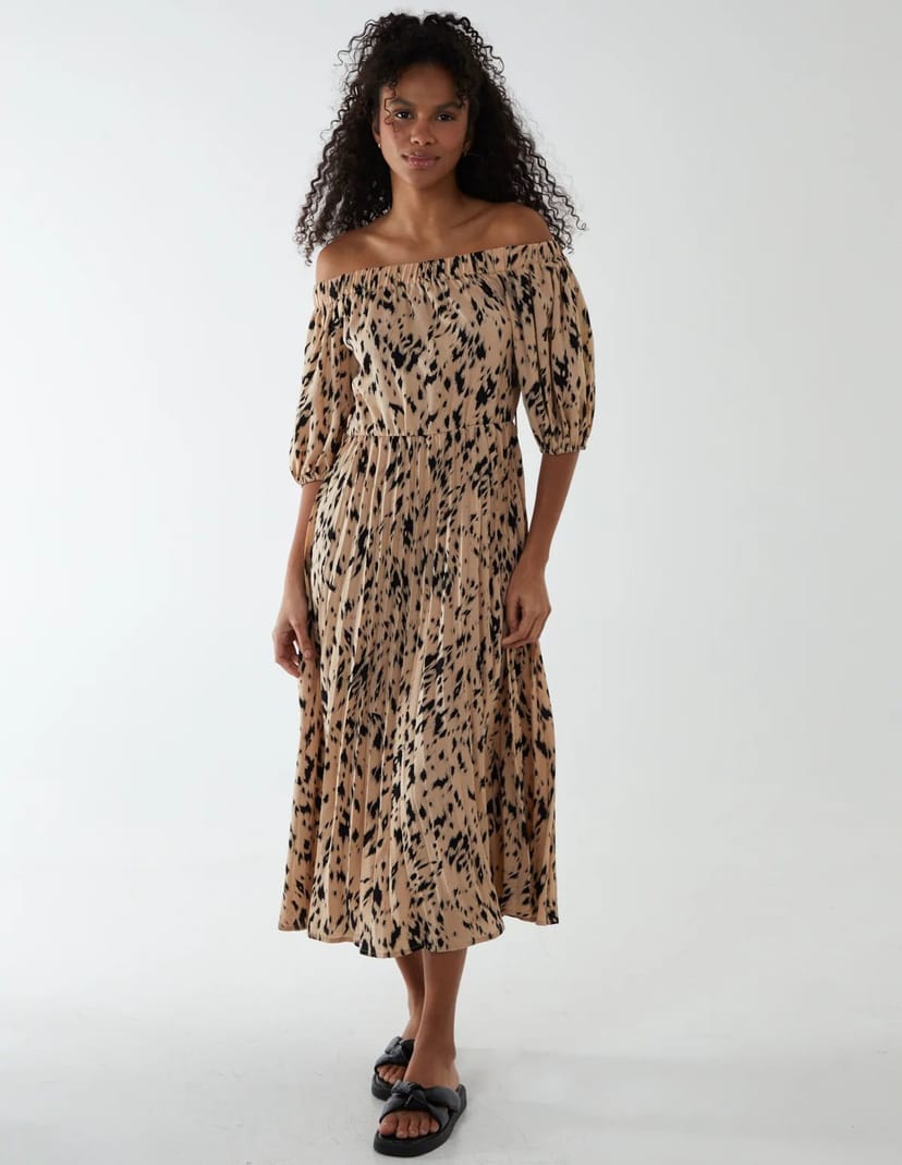 Blue Vanilla Bardot Midi Dress With Pleated Hem - 1