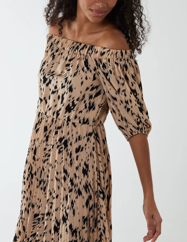 Blue Vanilla Bardot Midi Dress With Pleated Hem - 2