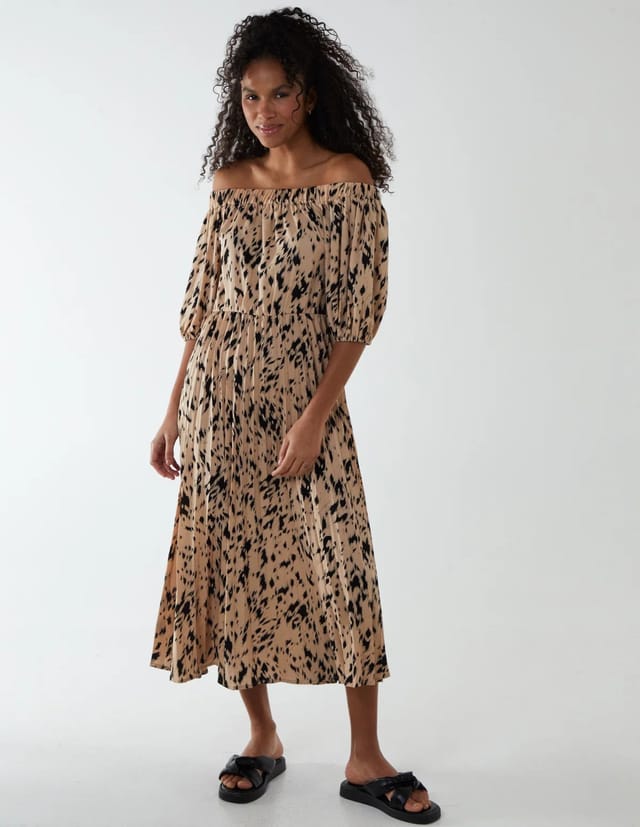 Blue Vanilla Bardot Midi Dress With Pleated Hem - 3
