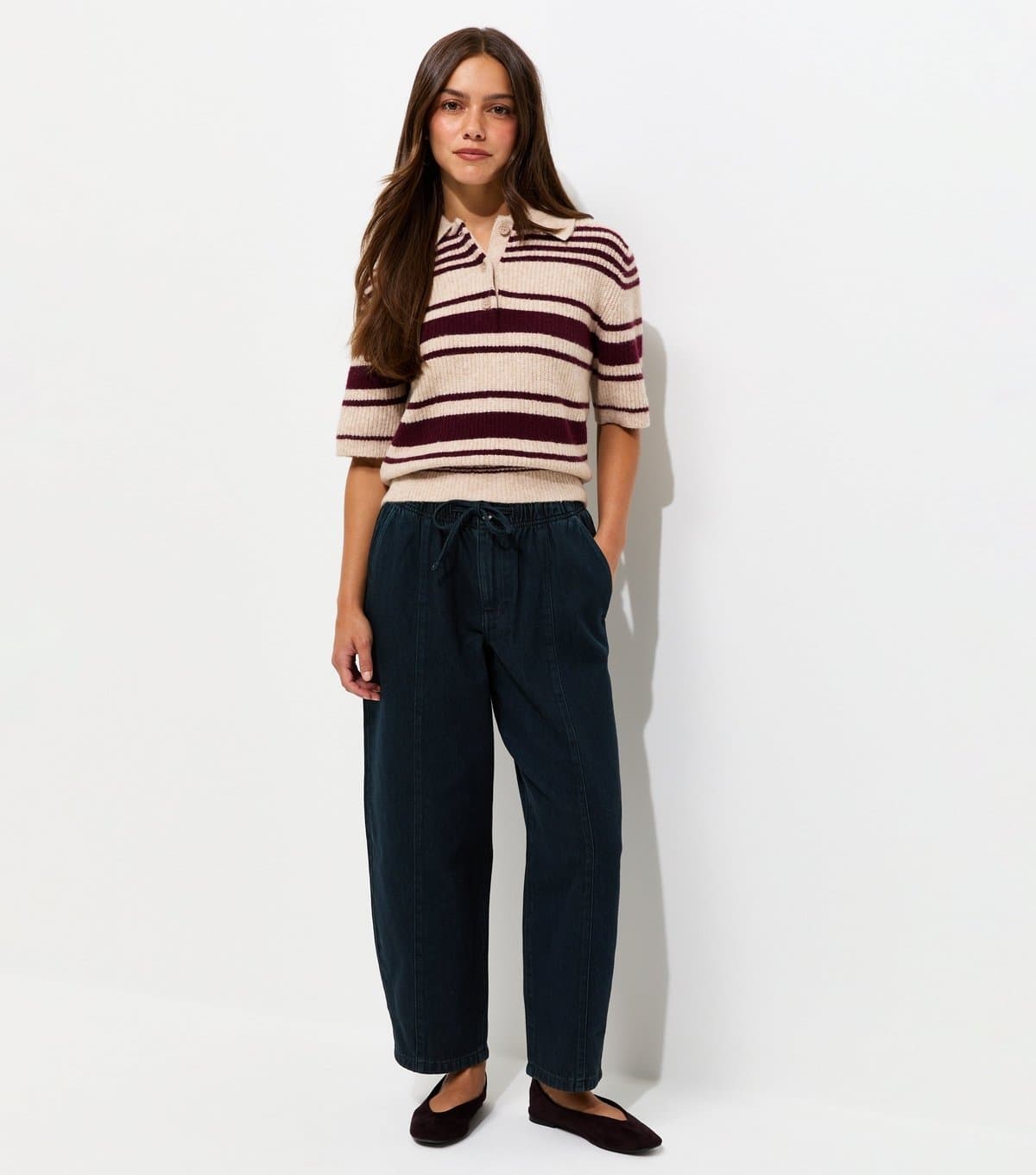 New Look Women's Petite Blue Cotton Denim Barrel Leg Joggers New Look