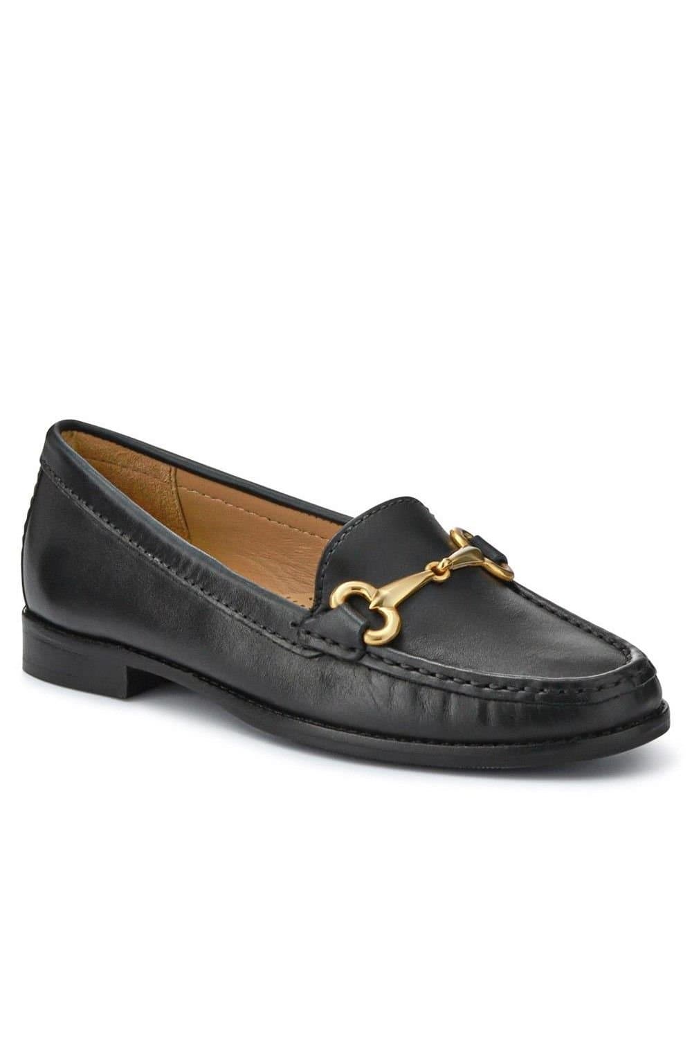 Jones Bootmaker Jones Bootmaker Women's Lorella Leather Heeled Loafers in Black