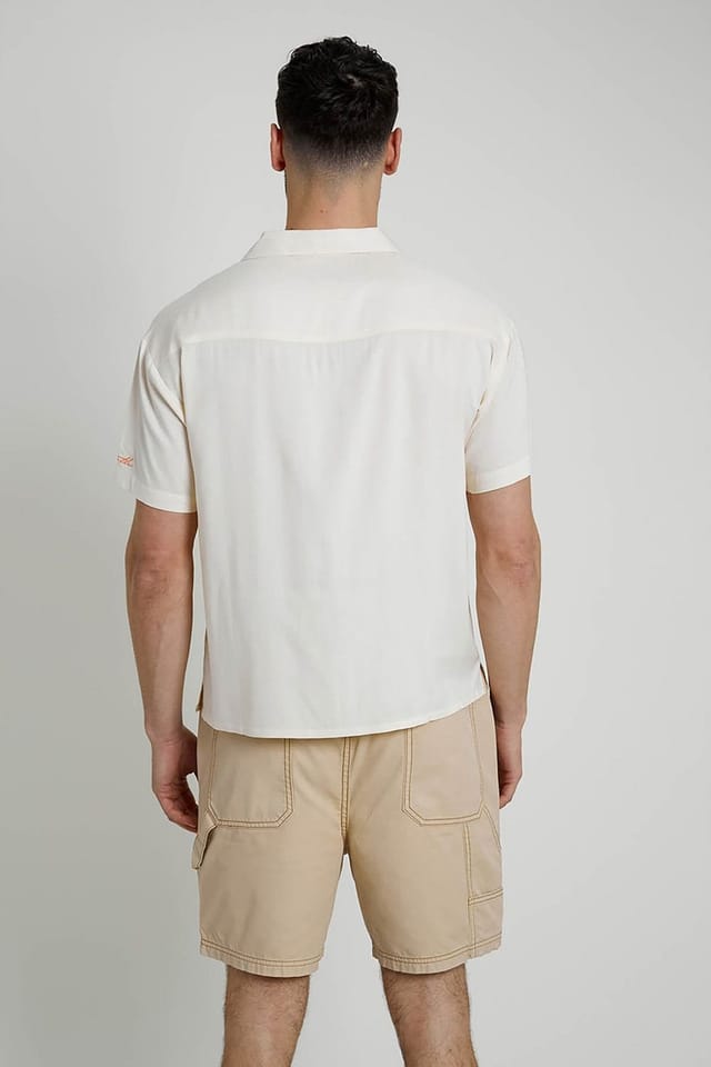 Native Youth Native Youth Men's Short Sleeve Lightweight Embroidered Relaxed Shirt in Cream - 2