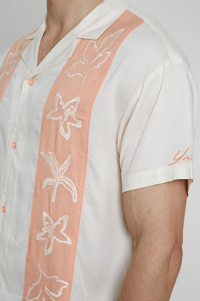 Native Youth Native Youth Men's Short Sleeve Lightweight Embroidered Relaxed Shirt in Cream - 3