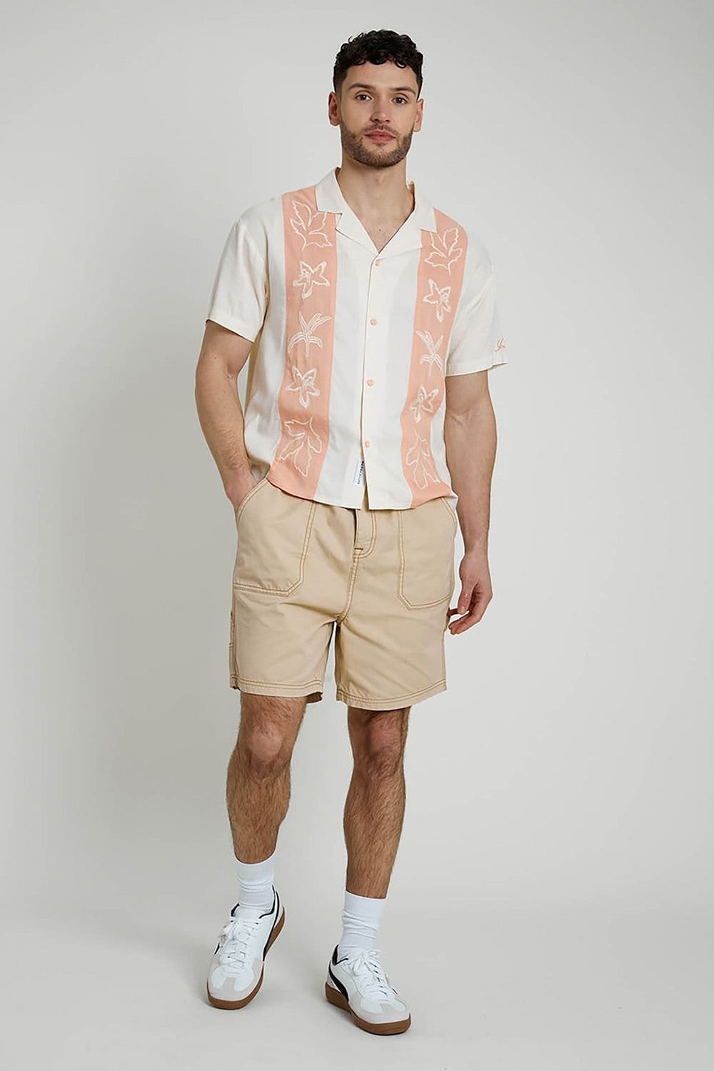 Native Youth Native Youth Men's Short Sleeve Lightweight Embroidered Relaxed Shirt in Cream - 4