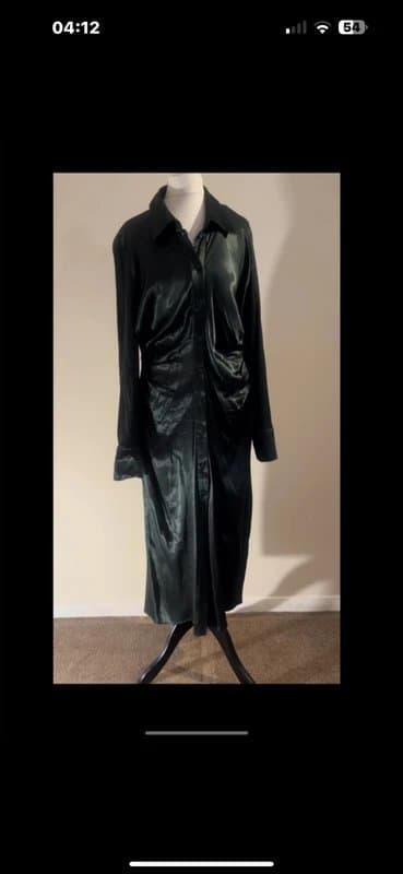 Zara Zara bottle green gathered rouged dress