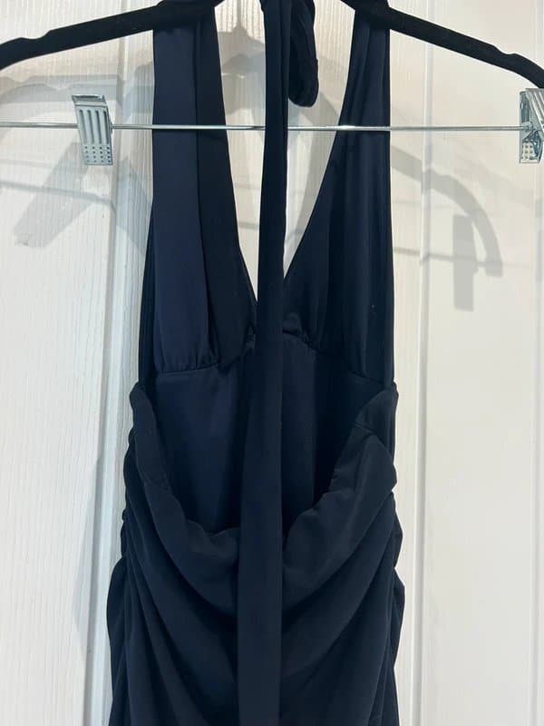 Bershka Bershka Navy Deep V Halterneck Ruched Mini Dress Size S