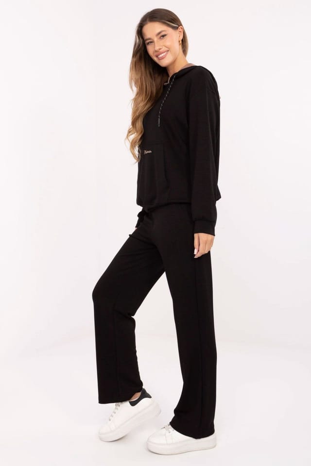 Love Lace Love Lace Women's Buttery Soft Hoodie & Straight Pants Set in Black - 2