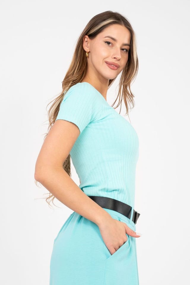 Love Lace Love Lace Women's Fitted Cotton Elastane Round Neck Blouse Style 224607 in Mint - 2