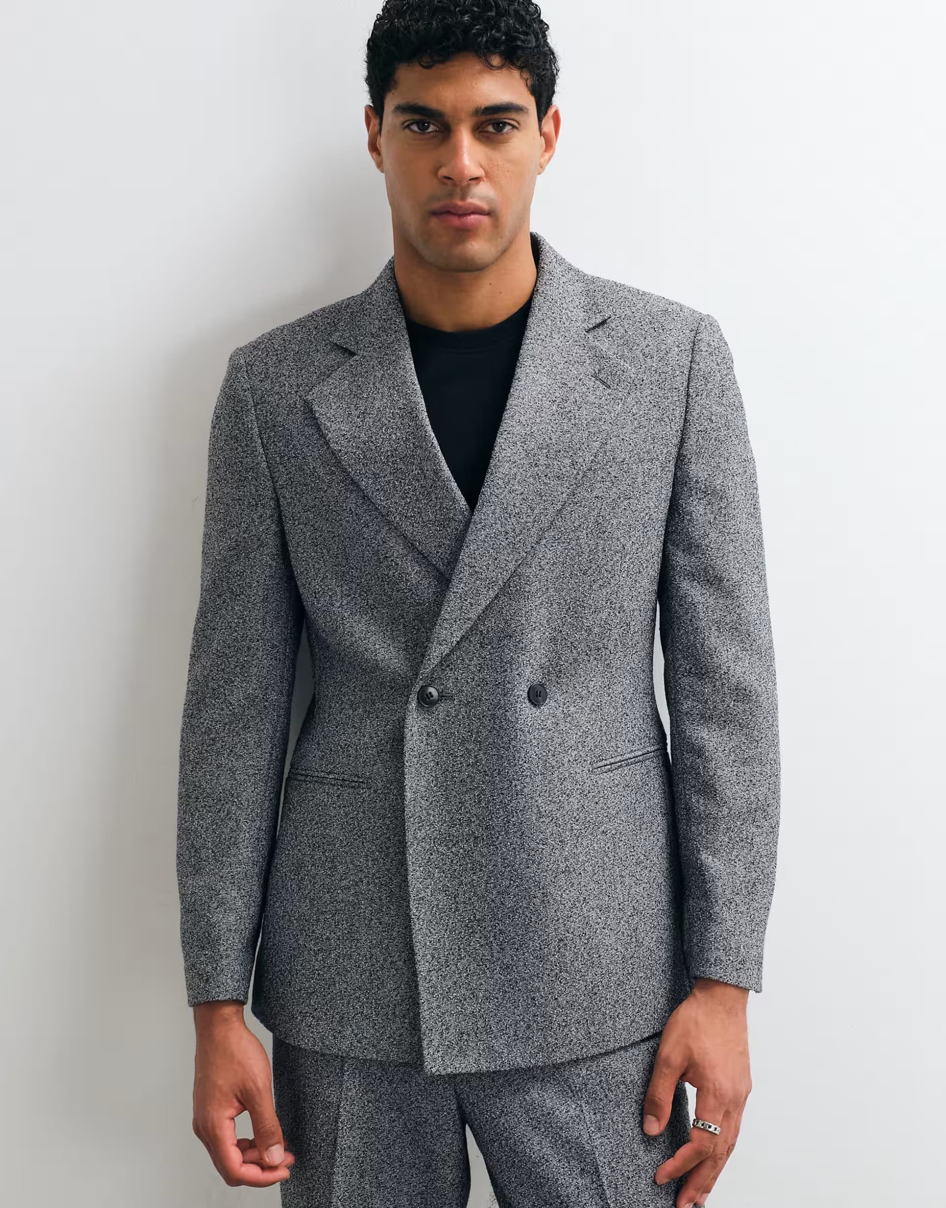 ASOS ASOS DESIGN slim double breasted suit jacket in salt and pepper grey