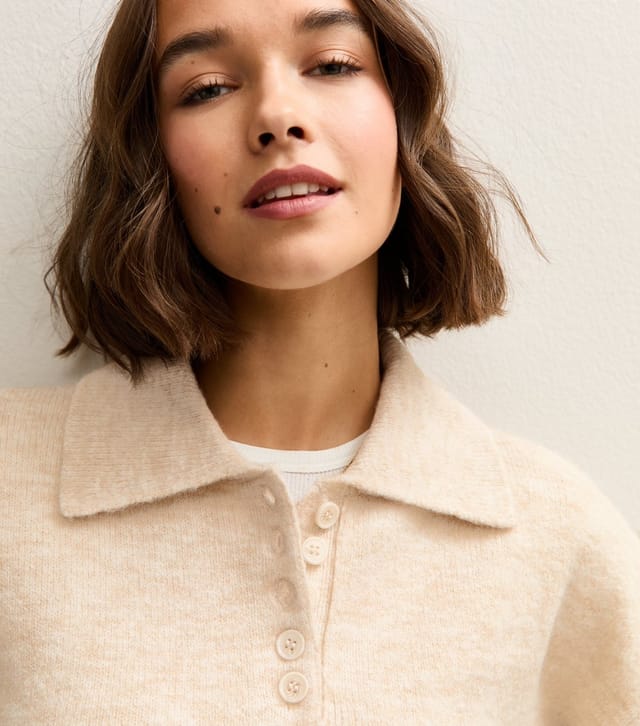 New Look Women's Oatmeal Brushed Knit Longline Polo Shirt New Look - 2