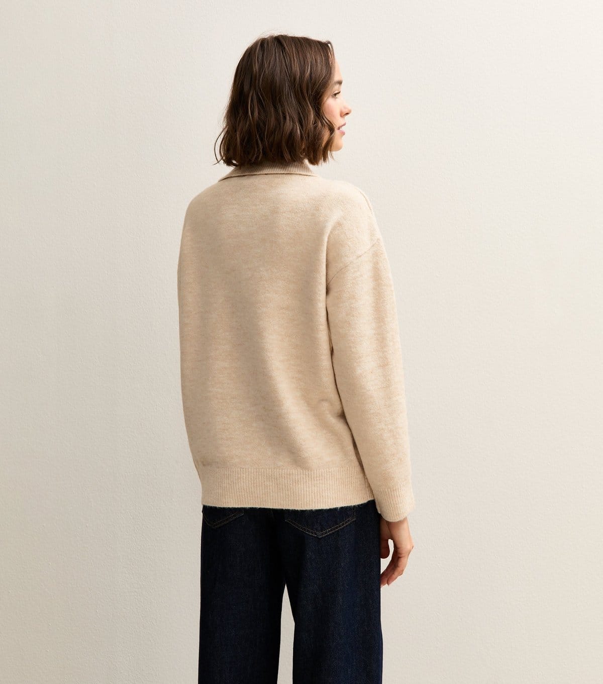 New Look Women's Oatmeal Brushed Knit Longline Polo Shirt New Look - 4