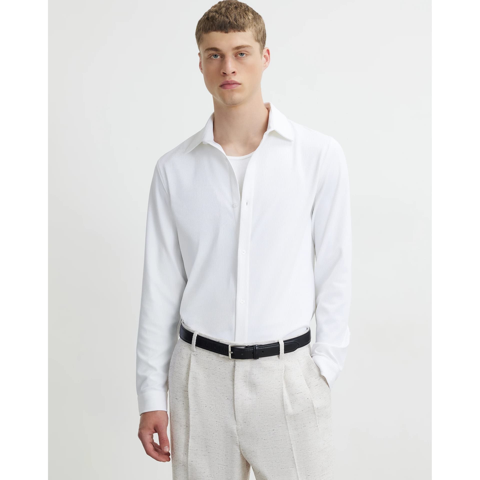 River Island Mens River Island White Muscle Fit Ribbed Long Sleeve Shirt