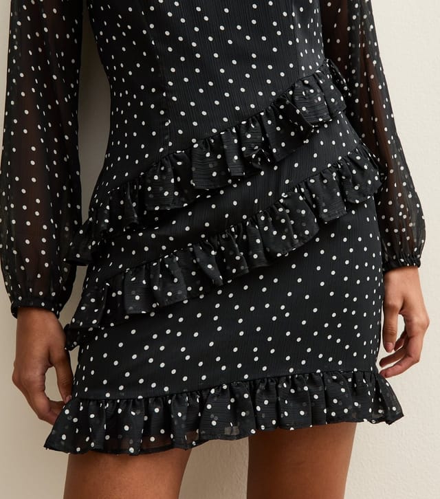 New Look Women's Black Polka Dot Print Chiffon Mini Dress New Look - 2