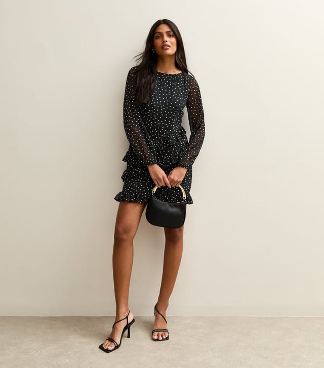 New Look Women's Black Polka Dot Print Chiffon Mini Dress New Look - 3
