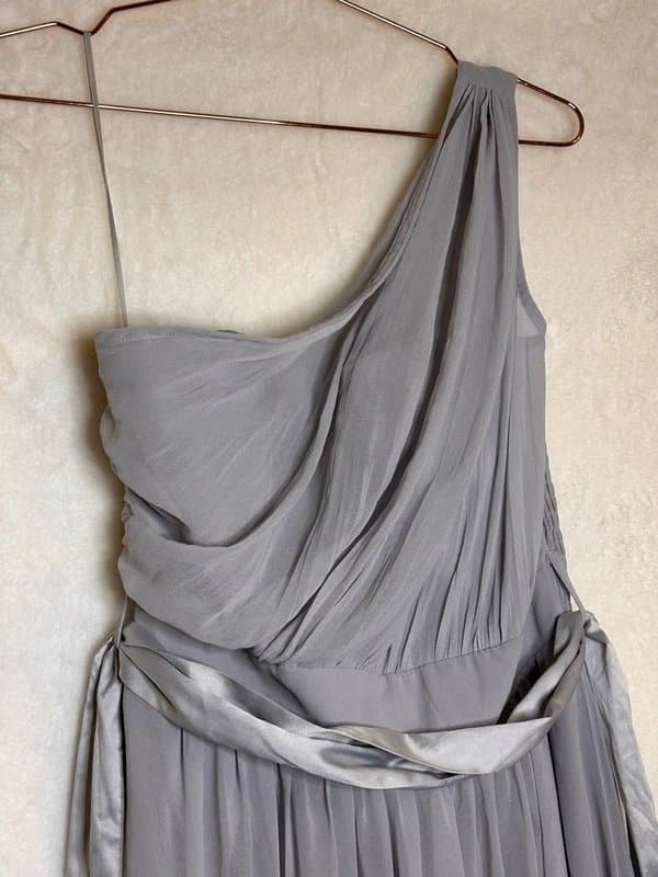 Showcase Grey one shoulder maxi dress UK 10 Showcase chiffon draped bridesmaid wedding guest evening