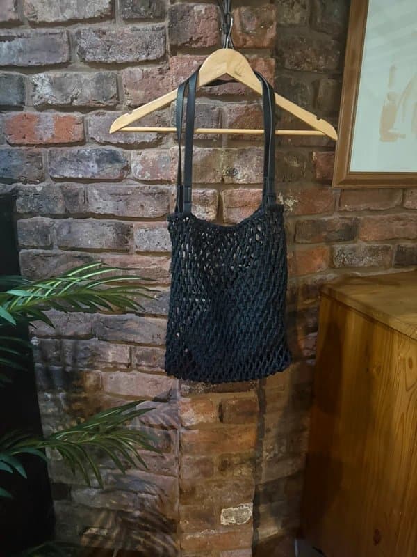 New Look Black string beach bag with faux leather strap