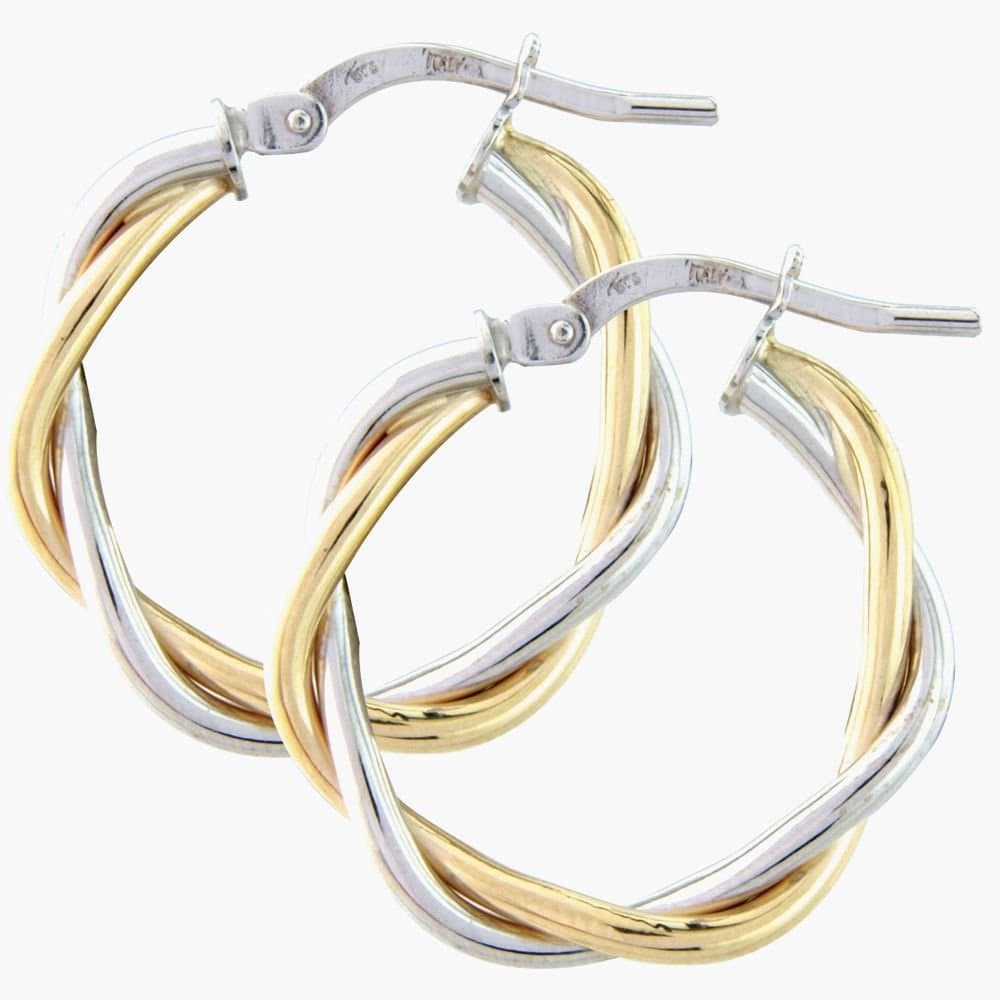 T.H.Baker T.H.Baker Women's 9ct Two-Colour Twist Hoop Earrings ER752 in Gold