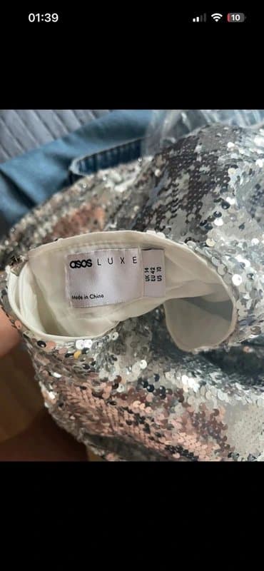 ASOS ASOS Luxe high neck puff sleeve cut out sequin maxi dress silver
