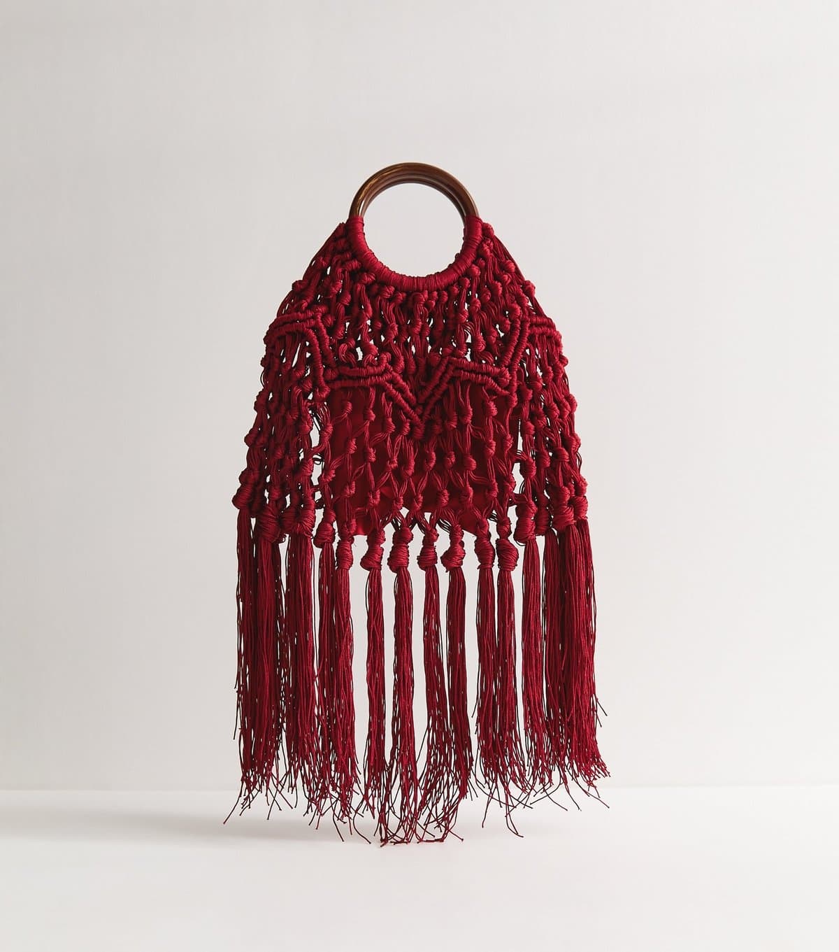New Look New Look Dark Burgundy Macrame Tassel Top Handle Bag