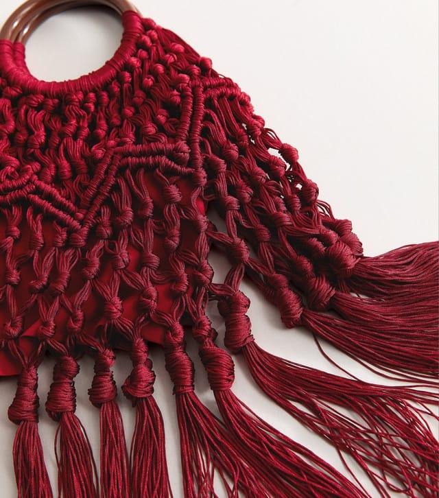 New Look Dark Burgundy Macrame Tassel Top Handle Bag New Look - 3