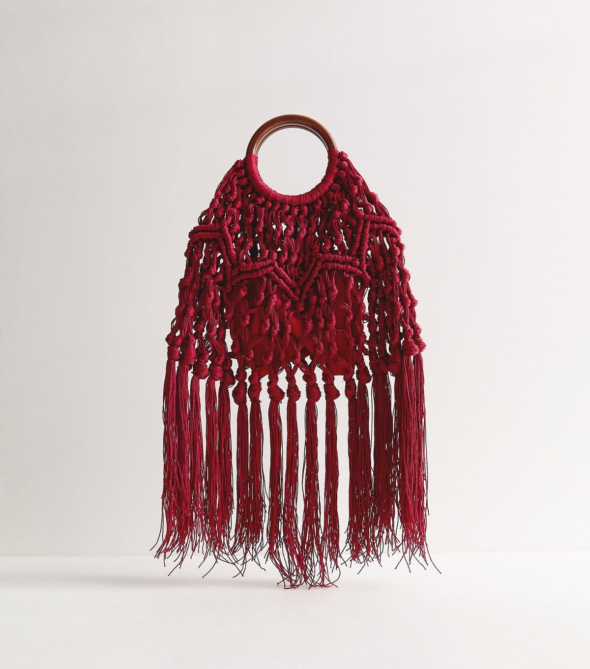 New Look Dark Burgundy Macrame Tassel Top Handle Bag New Look - 4