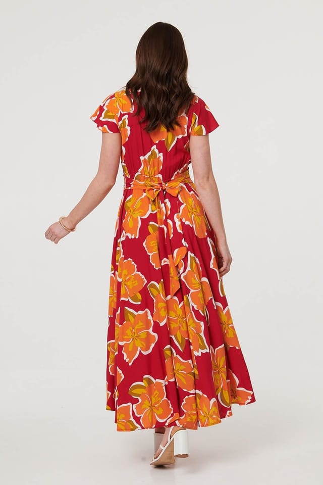 Izabel London Izabel London Women's Floral Cap Sleeve Relaxed Maxi Dress in Red - 3