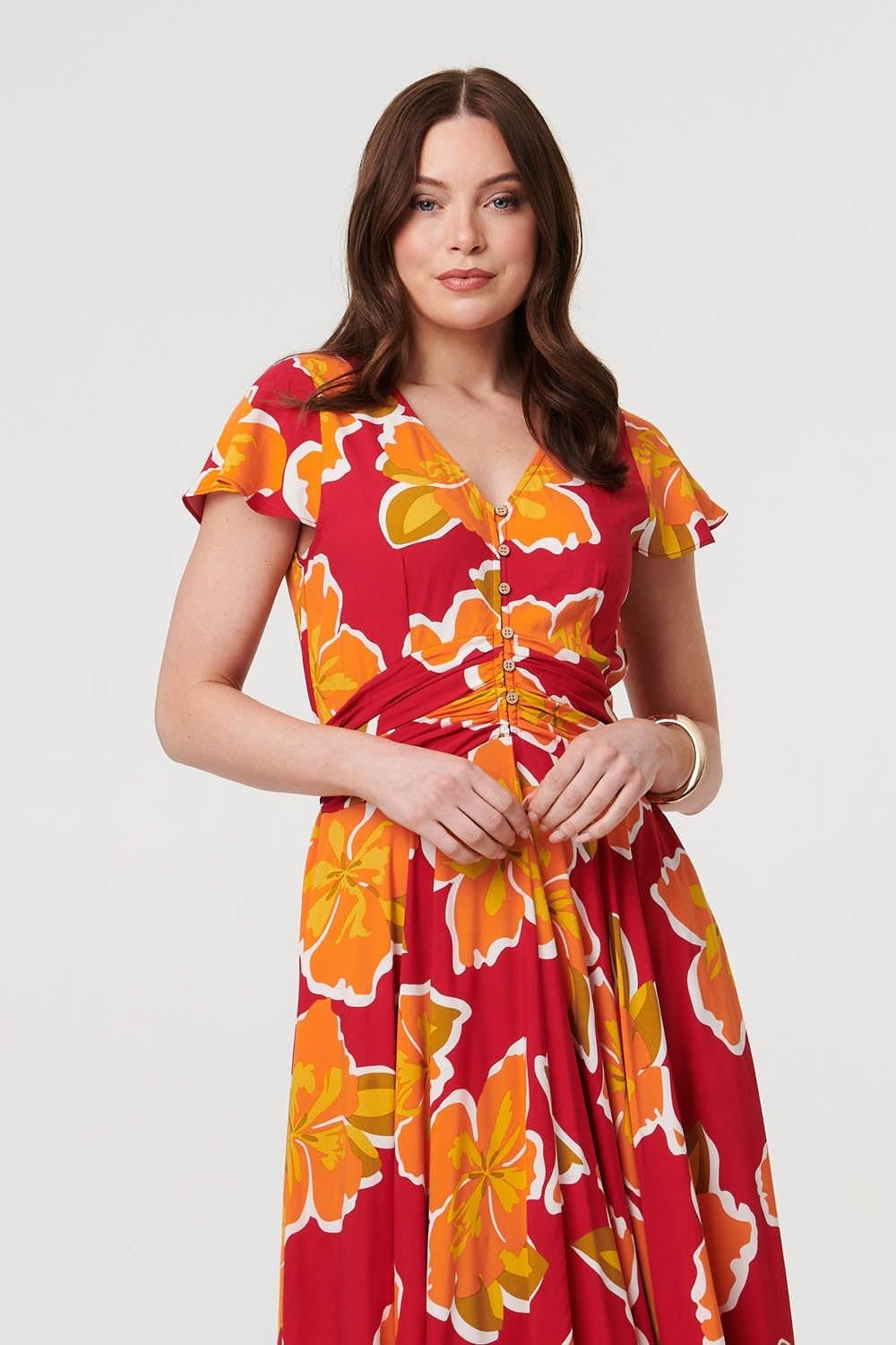 Izabel London Izabel London Women's Floral Cap Sleeve Relaxed Maxi Dress in Red - 4